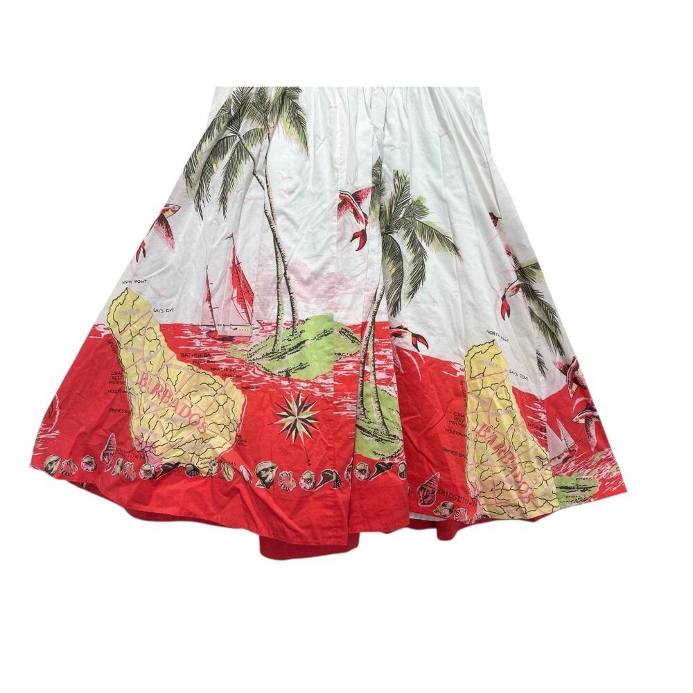JCrew Barbados Map Palm Tree Fish Novelty Midi Dress Womens 10 Tropical Vacation - Picture 8 of 16
